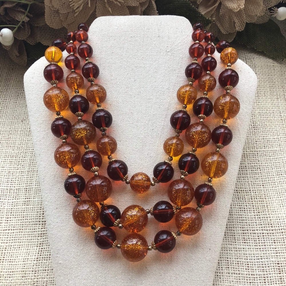 Vintage Faux Amber Bib Necklace